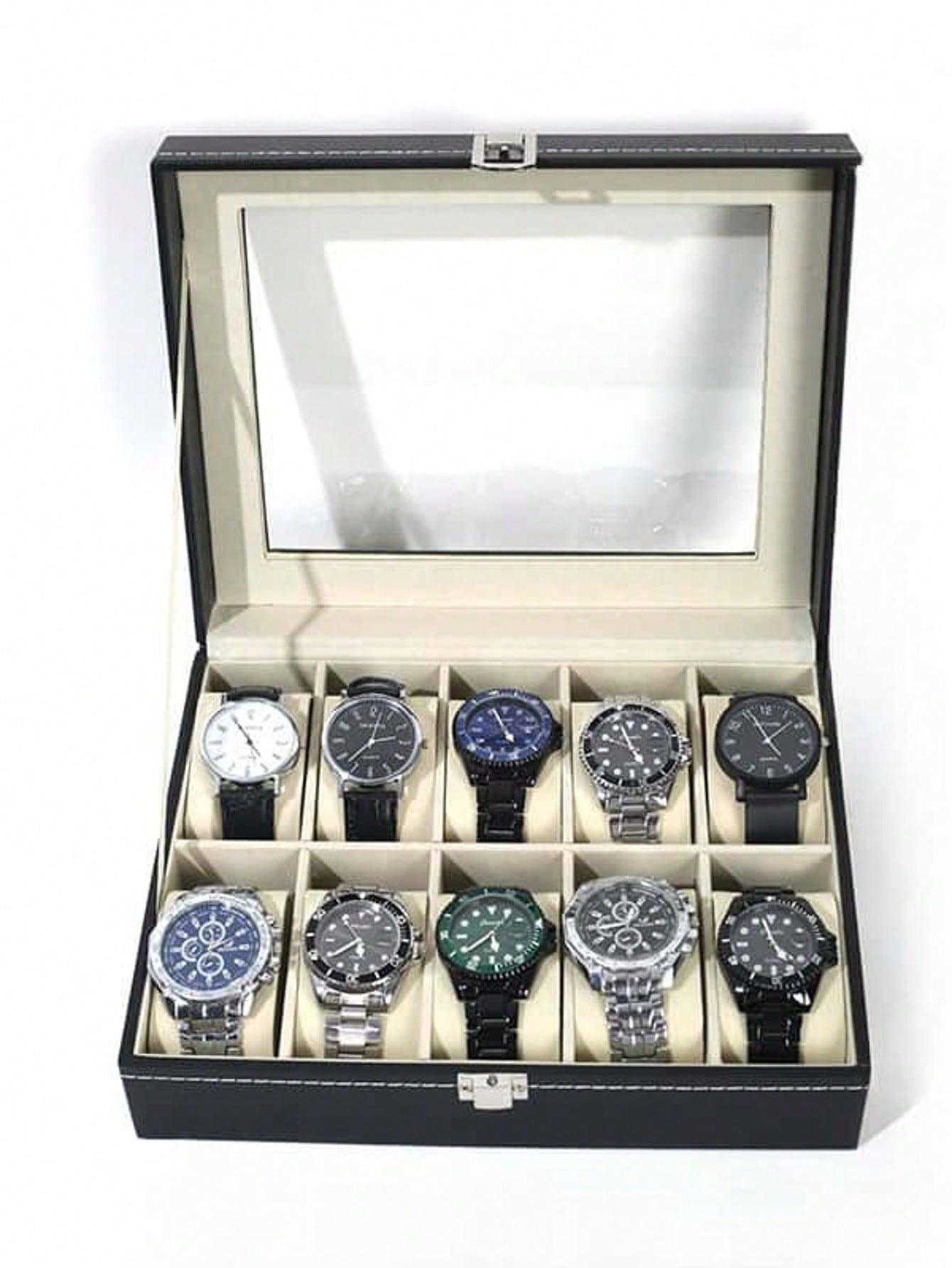 Watch Display Box - صندوق ساعات جلدي مع قفل، علبة