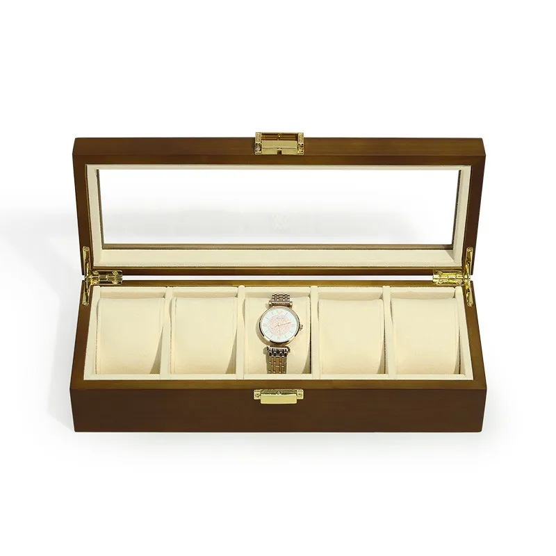 Watch Display Box - صندوق ساعات خشبي صلب بخمسة أقسام